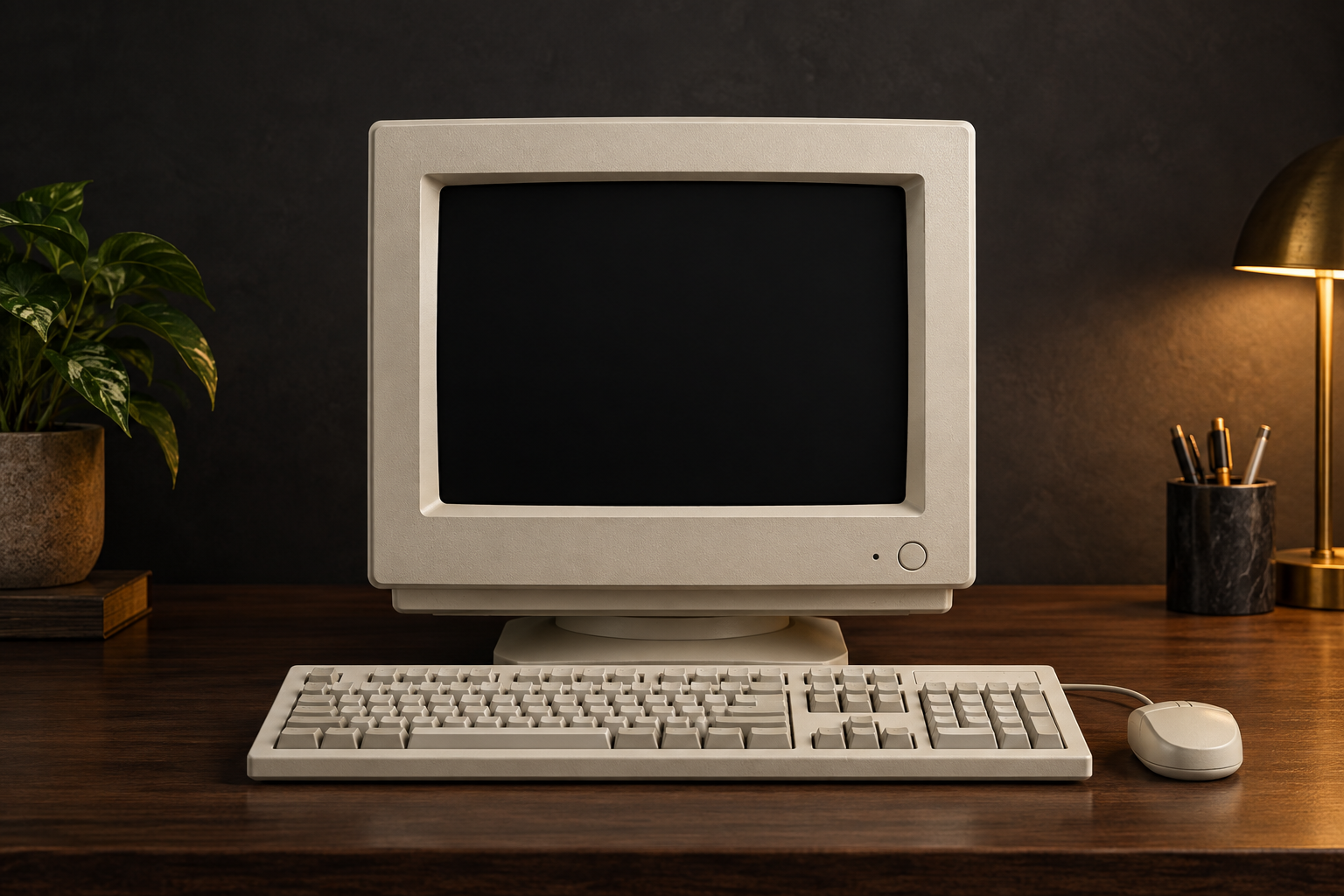 A vintage 1995 CRT computer on a studio desk